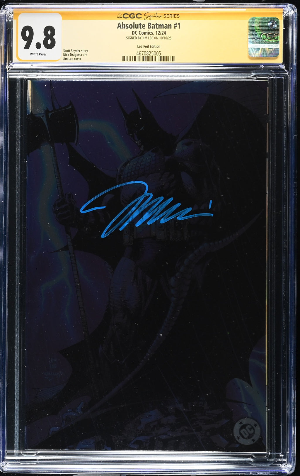 ABSOLUTE BATMAN #1 FOIL VARIANT SIGNED BY JIM LEE CGC 9.8– The