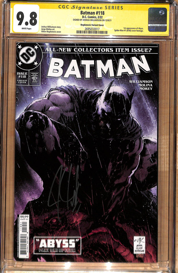 BATMAN #118 BOGDANOVIC VARIANT SIGNED BY JOSHUA WILLIAMSON CGC 9.8