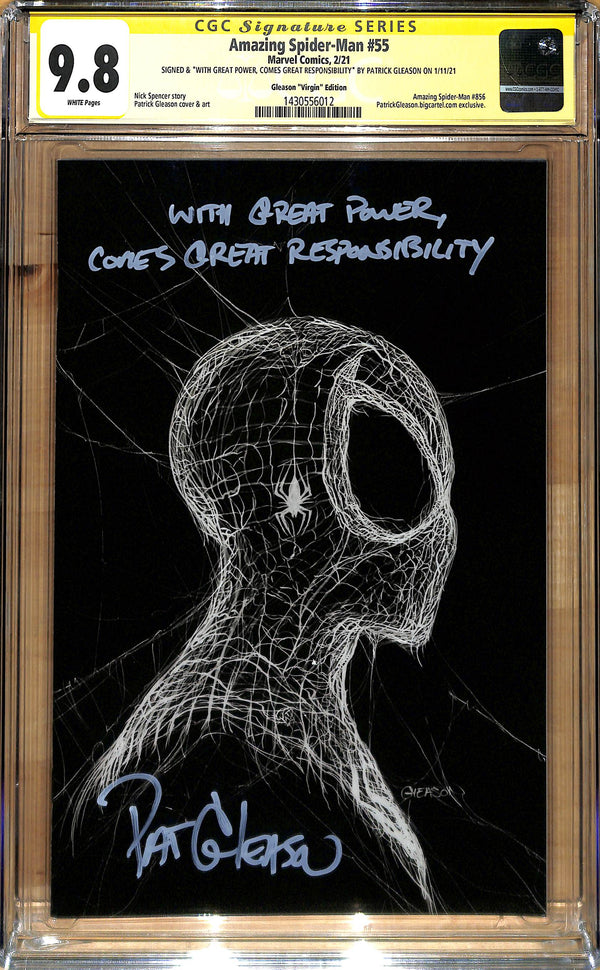 AMAZING SPIDER-MAN #55 VIRGIN VARIANT SIGNED & "WITH GREAT POWER, COMES GREAT RESPONSIBILITY" BY PAT GLEASON CGC 9.8