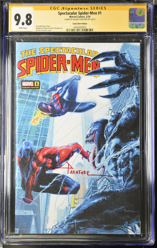 SPECTACULAR SPIDER-MEN #1 TCM VARIANT SIGNED BY DAVIDE PARATORE CGC 9.8