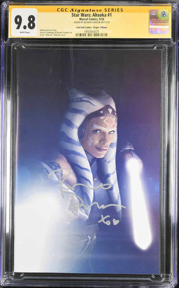 STAR WARS: AHSOKA #1 TCM NYCC 2024 RAHZZAH VIRGIN VARIANT SIGNED BY ROSARIO DAWSON CGC 9.8