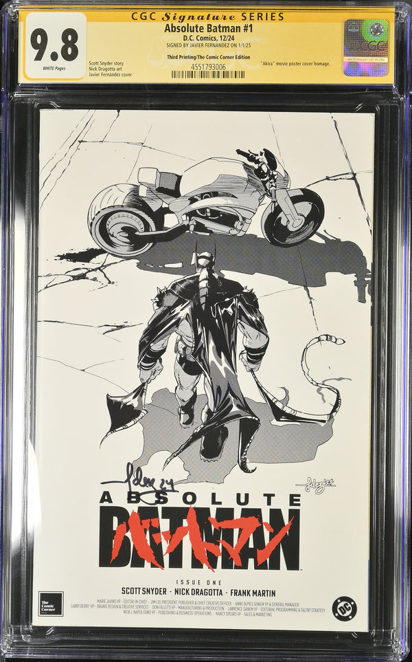 ABSOLUTE BATMAN #1 THIRD PRINT SIGNED BY JAVIER FERNANDEZ CGC 9.8