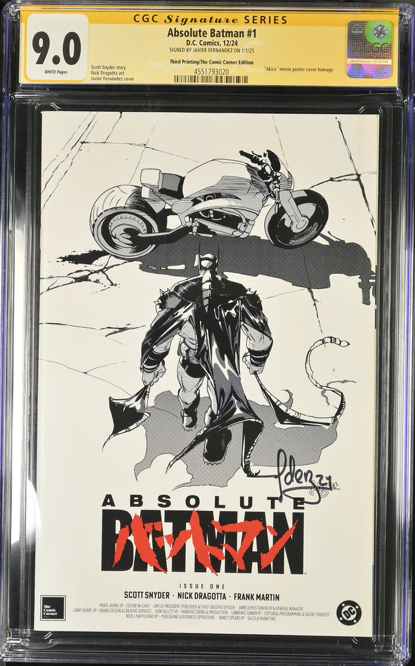 ABSOLUTE BATMAN #1 THIRD PRINT SIGNED BY JAVIER FERNANDEZ CGC 9.0