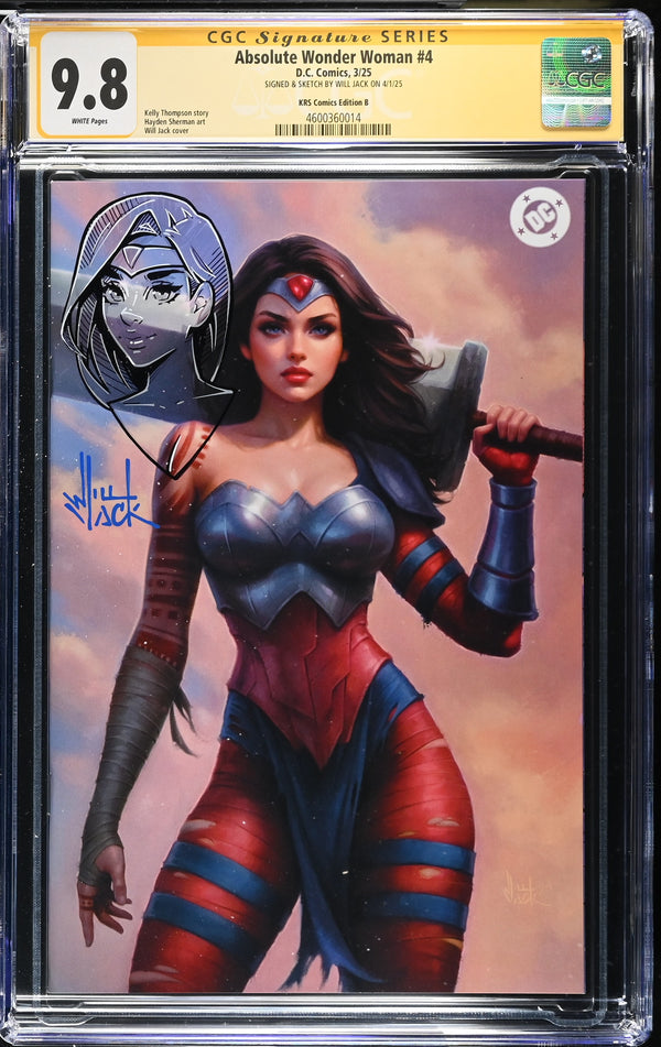 ABSOLUTE WONDER WOMAN #4 VIRGIN VARIANT SIGNED & REMARKED BY WILL JACK CGC 9.8