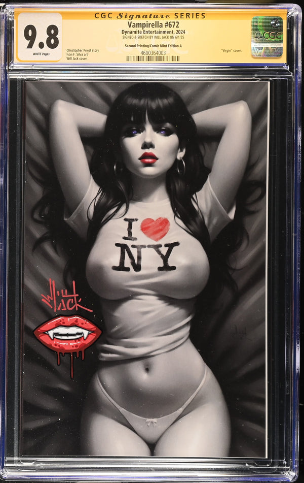 VAMPIRELLA #672 TCM SECOND PRINT COLOR SPLASH VARIANT SIGNED & REMARKED BY WILL JACK CGC 9.8