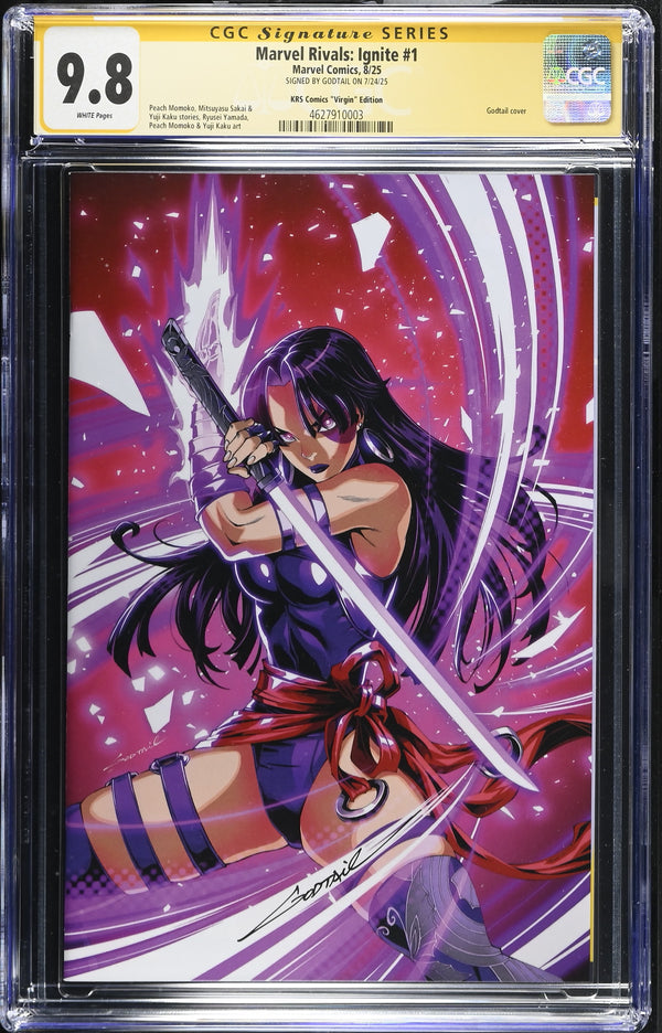 MARVEL RIVALS: IGNITE #1 SDCC VIRGIN VARIANT SIGNED BY GODTAIL CGC 9.8