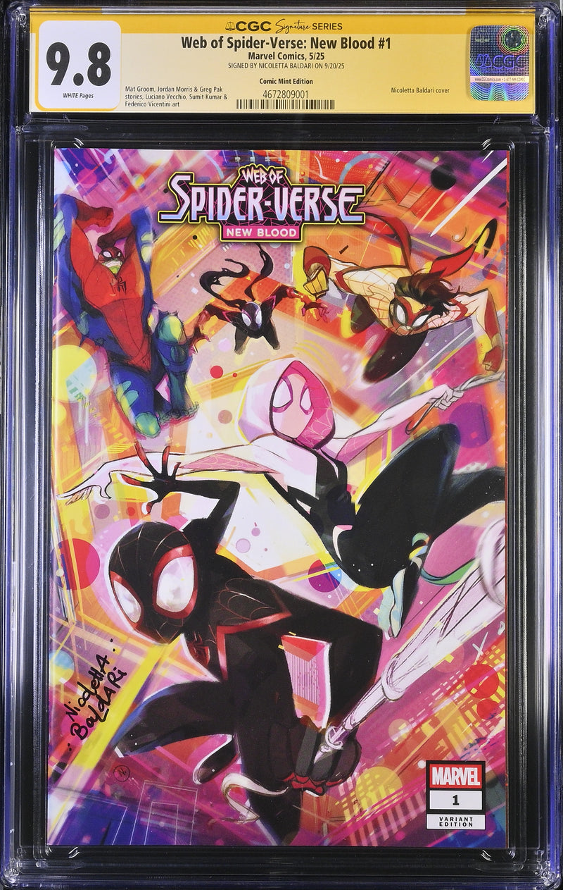 WEB OF SPIDER-VERSE: NEW BLOOD #1 TCM VARIANT SIGNED BY NICOLETTA